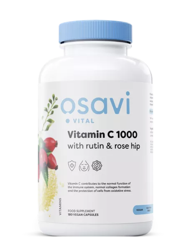 Osavi Vitamin C with Rutin a Rose Hip, 1000 mg Vitamín C s Rutinem a Šípkem, 180 vegan kapslí