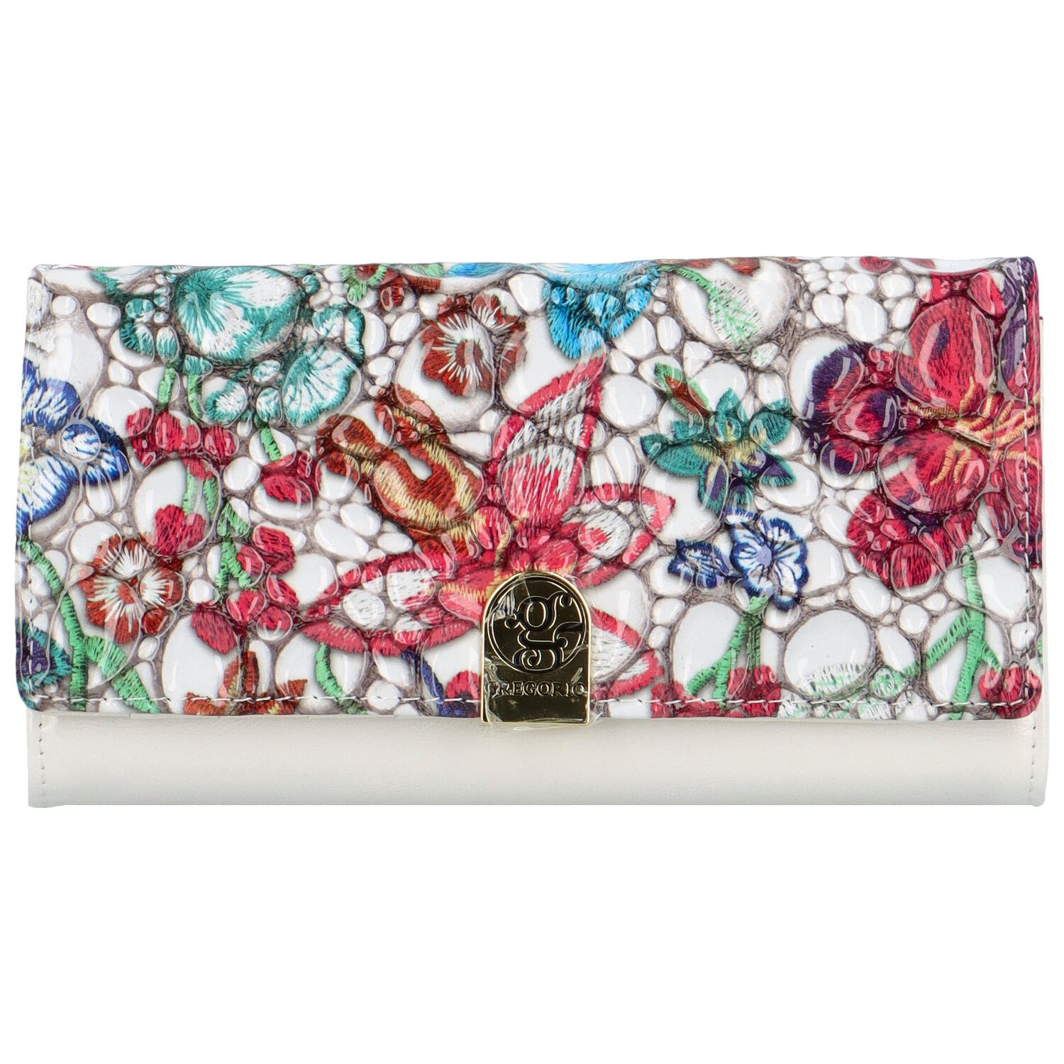 Dámská kožená peněženka bílá/květinová - Gregorio Brisanda barevná