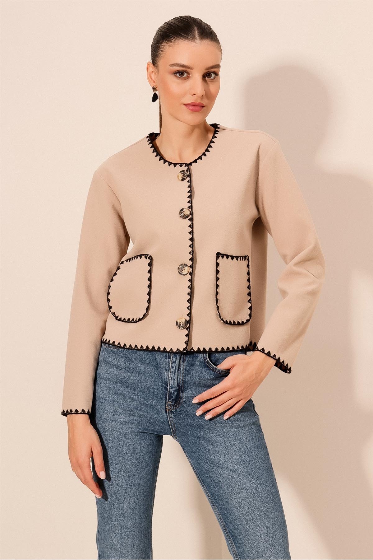 Bigdart 0689 Embroidered Stitch Jacket - Beige