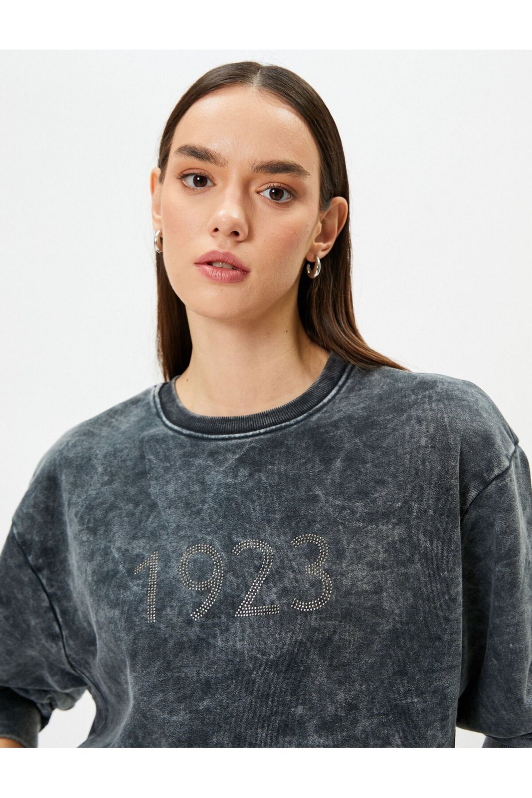 Koton Crew Neck Sweatshirt 1923 Embroidered Pale Effect 100th Anniversary Special