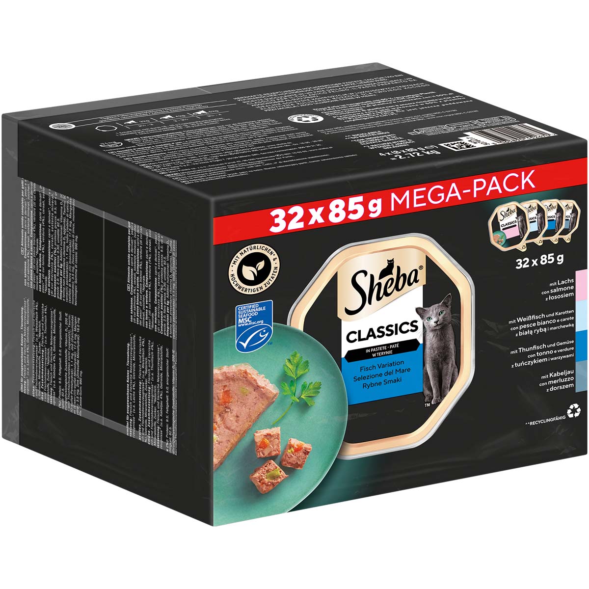 Multibalení Sheba variace mističky 32 x 85 g - Classics v paštice