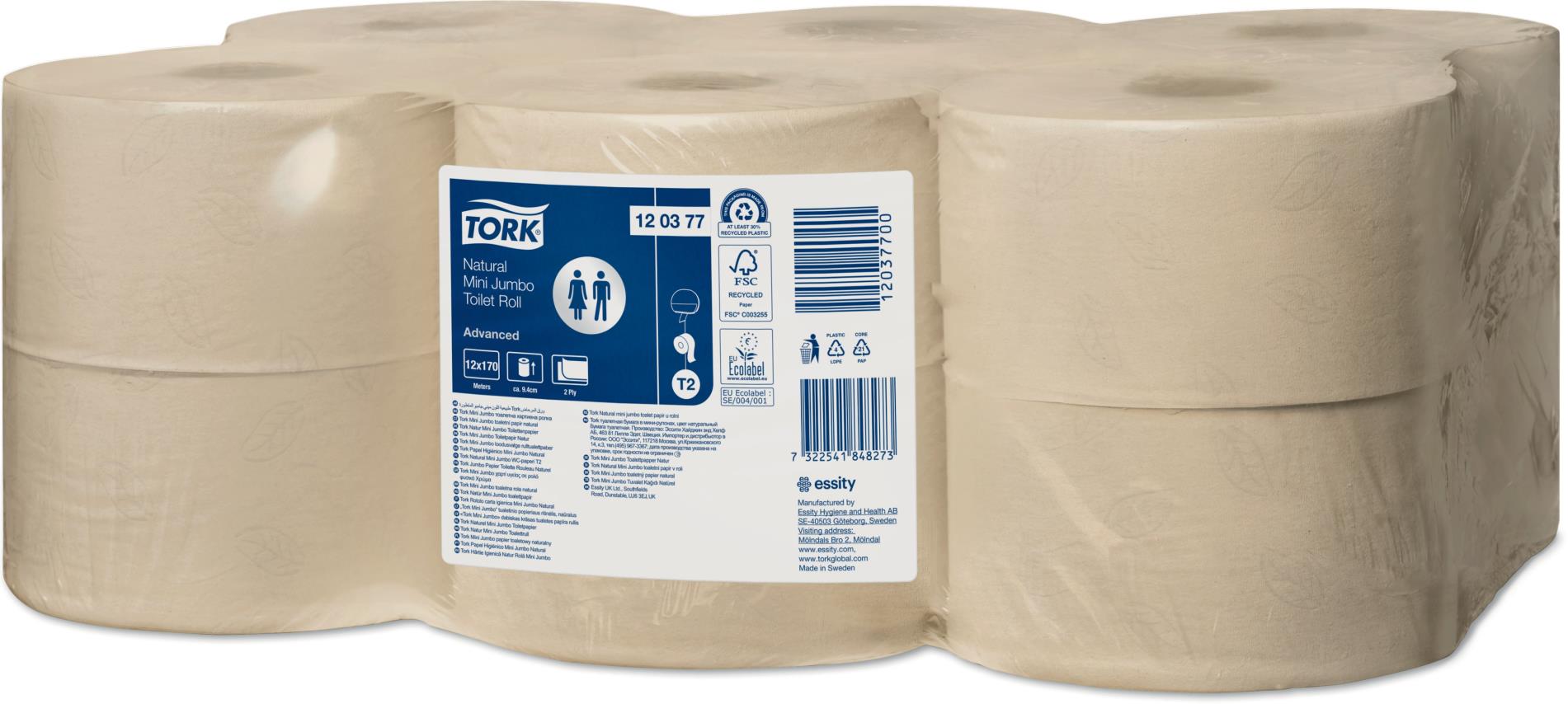 Toaletní papír jumbo mini Tork - T2, natural, 2vrstvý, 12 ks