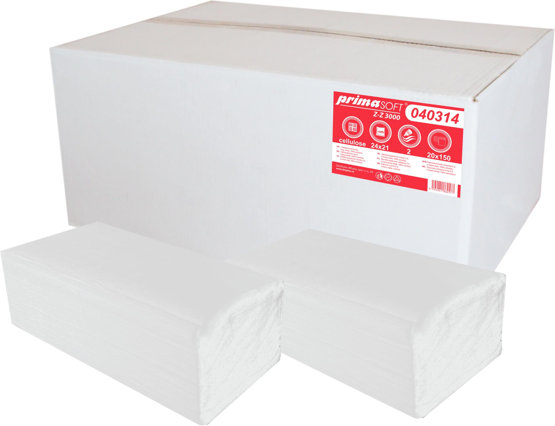 Skládané papírové ručníky Primasoft - 2vrstvé, bílé, 3000 ks