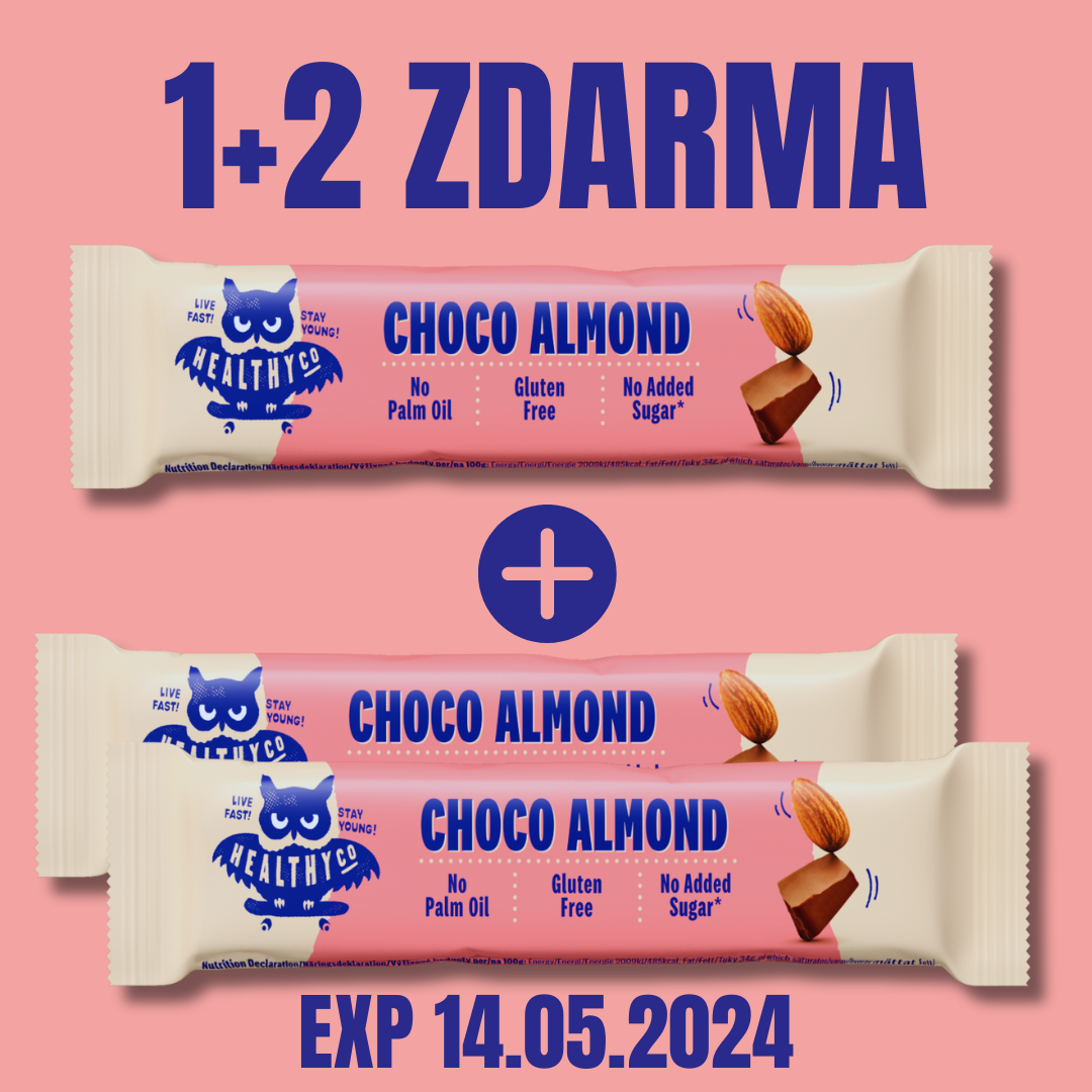 HealthyCo MILK CHOCOLATE BAR WITH ALMONDS 30 g EXP 14.05.2024 1+2 ZDARMA
