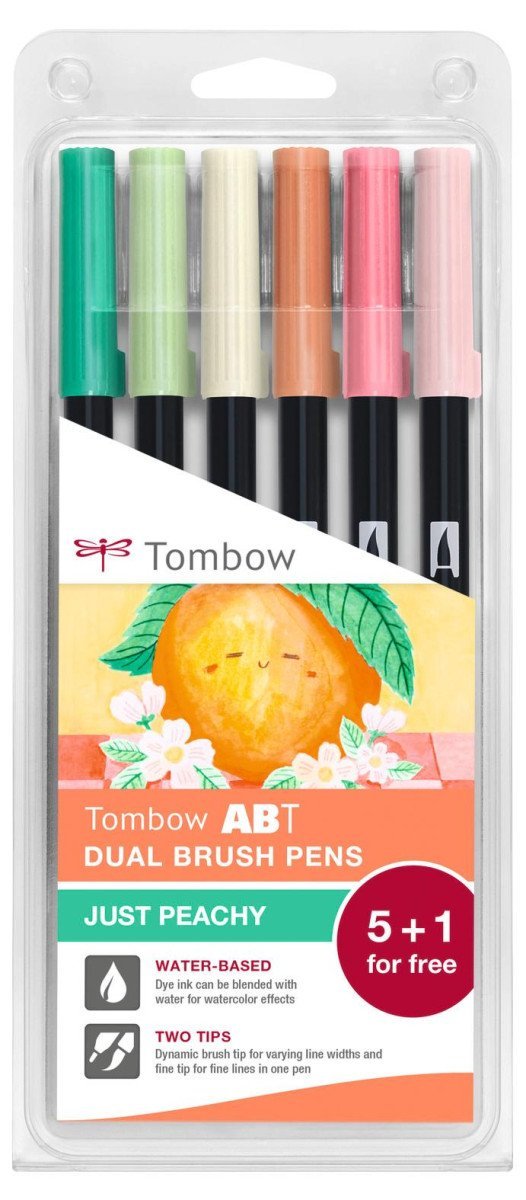 Tombow ABT Dual Pen Brush sada oboustranných štětcových fixů - Just Peachy 6 ks