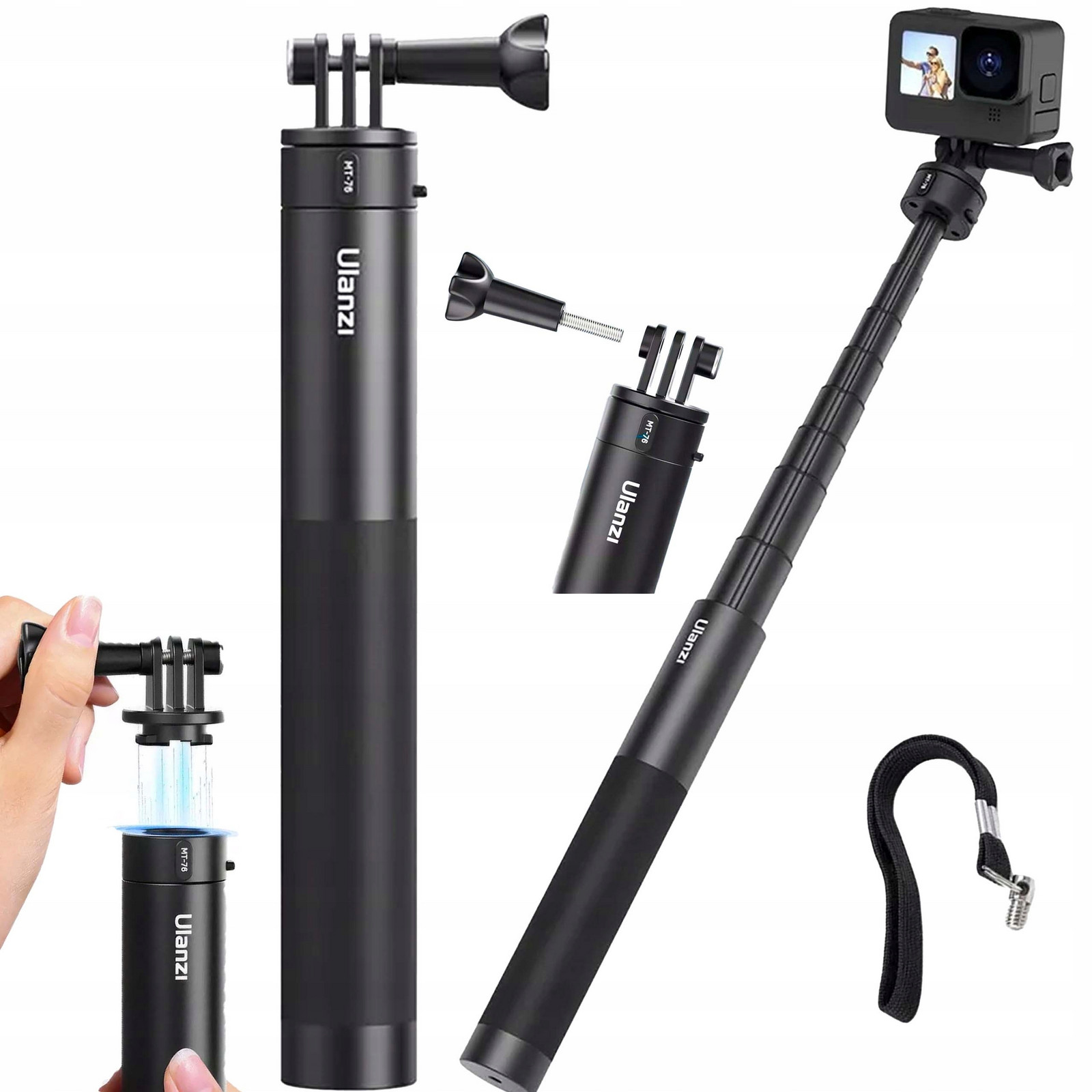 Selfie tyč Monopod 100cm adaptér Rychlospojka pro GoPro 12 11 10 9