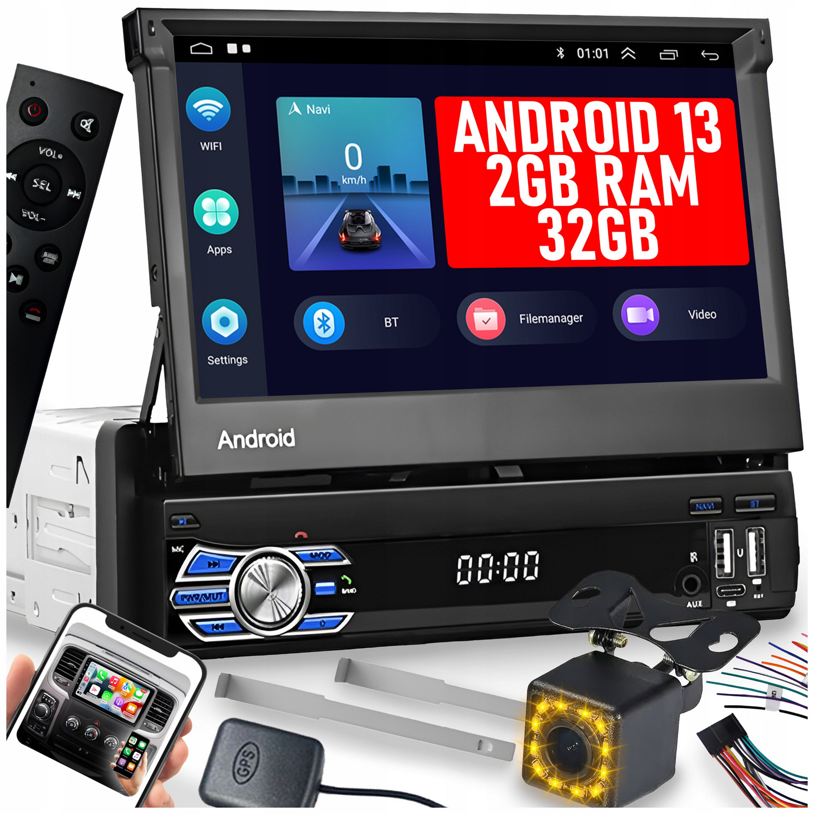 Autorádio 1 Din Android 13 Gps Usb Wifi 2GB Ram Mirror Link