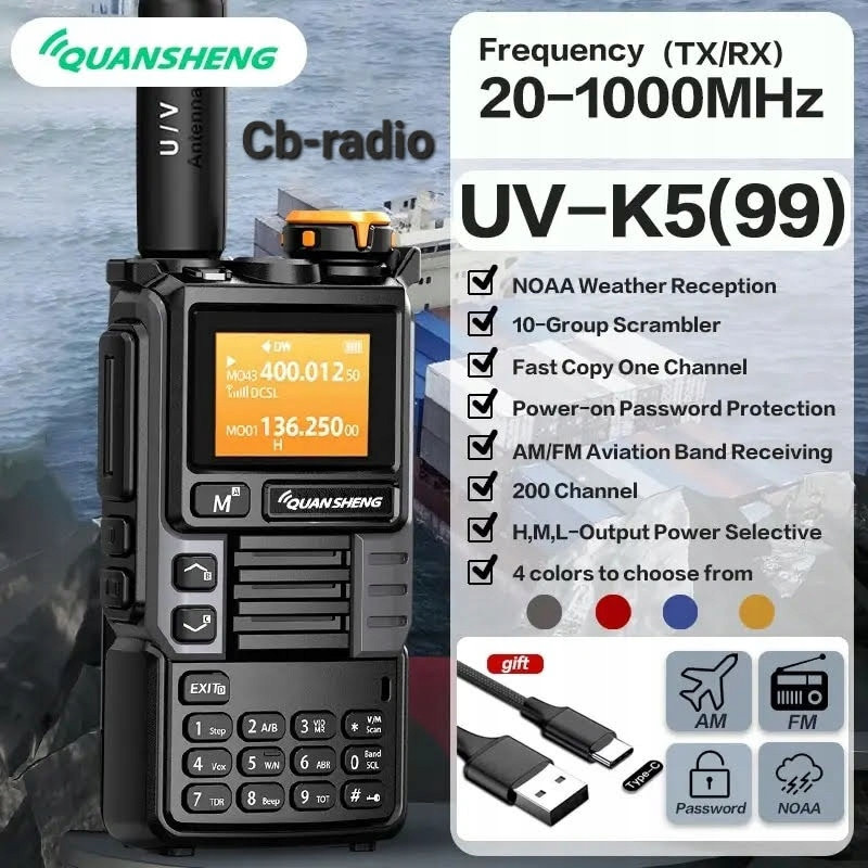 Quansheng UV-K6 vysílačka 5W Rádio s letovým pásmem 20-1000MHz Nieb.