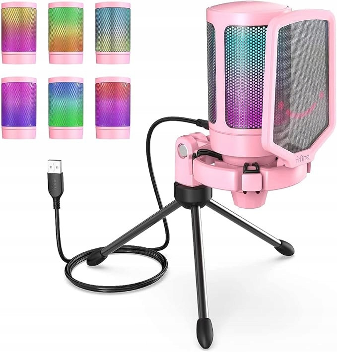 Fifine Herní mikrofon PC,mikrofon USB-PS4, PS5 Mac, stojanem Růžový