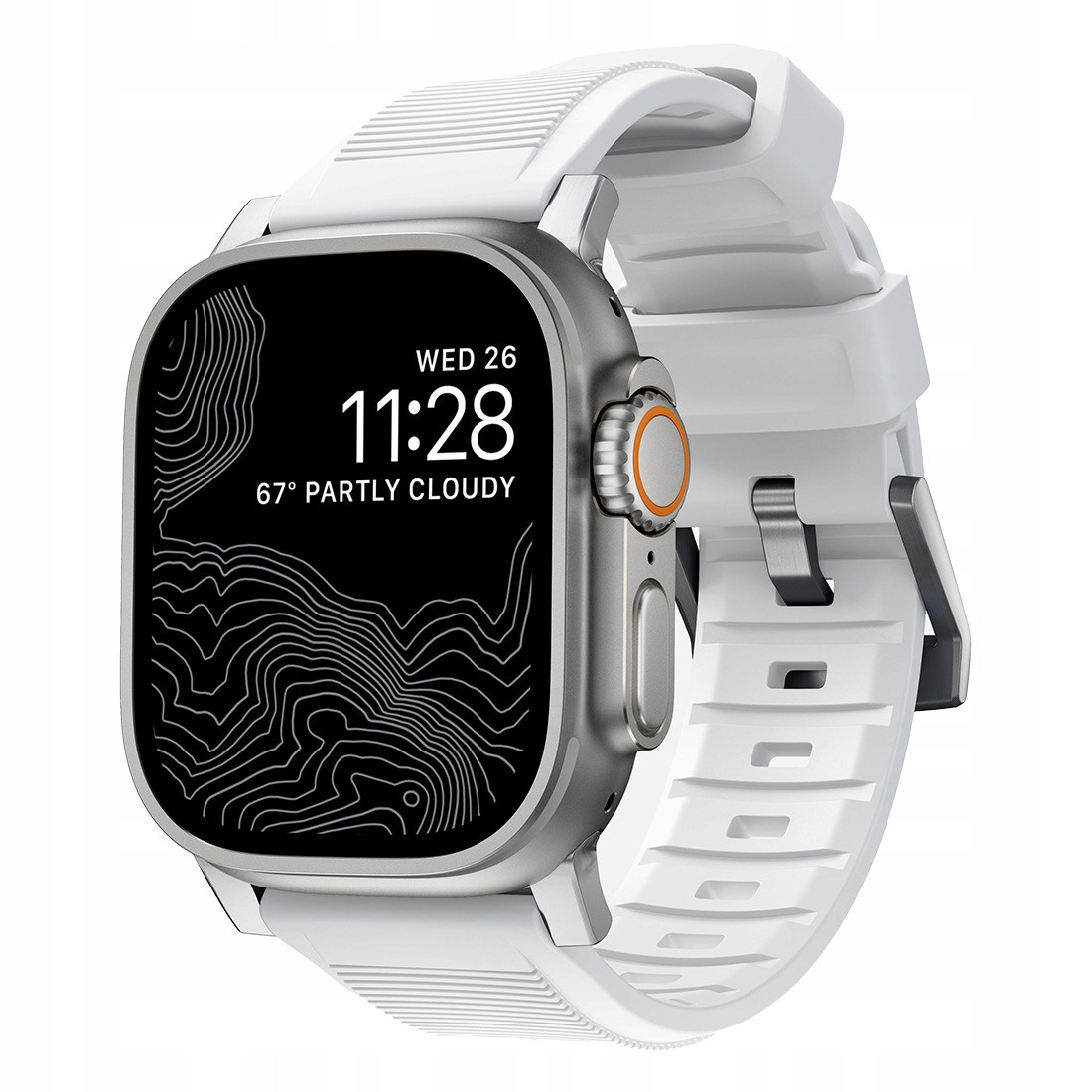 Nomad Rugged Band Odolný řemínek pro Apple Watch 45, 49 mm Bílá Stříbrná