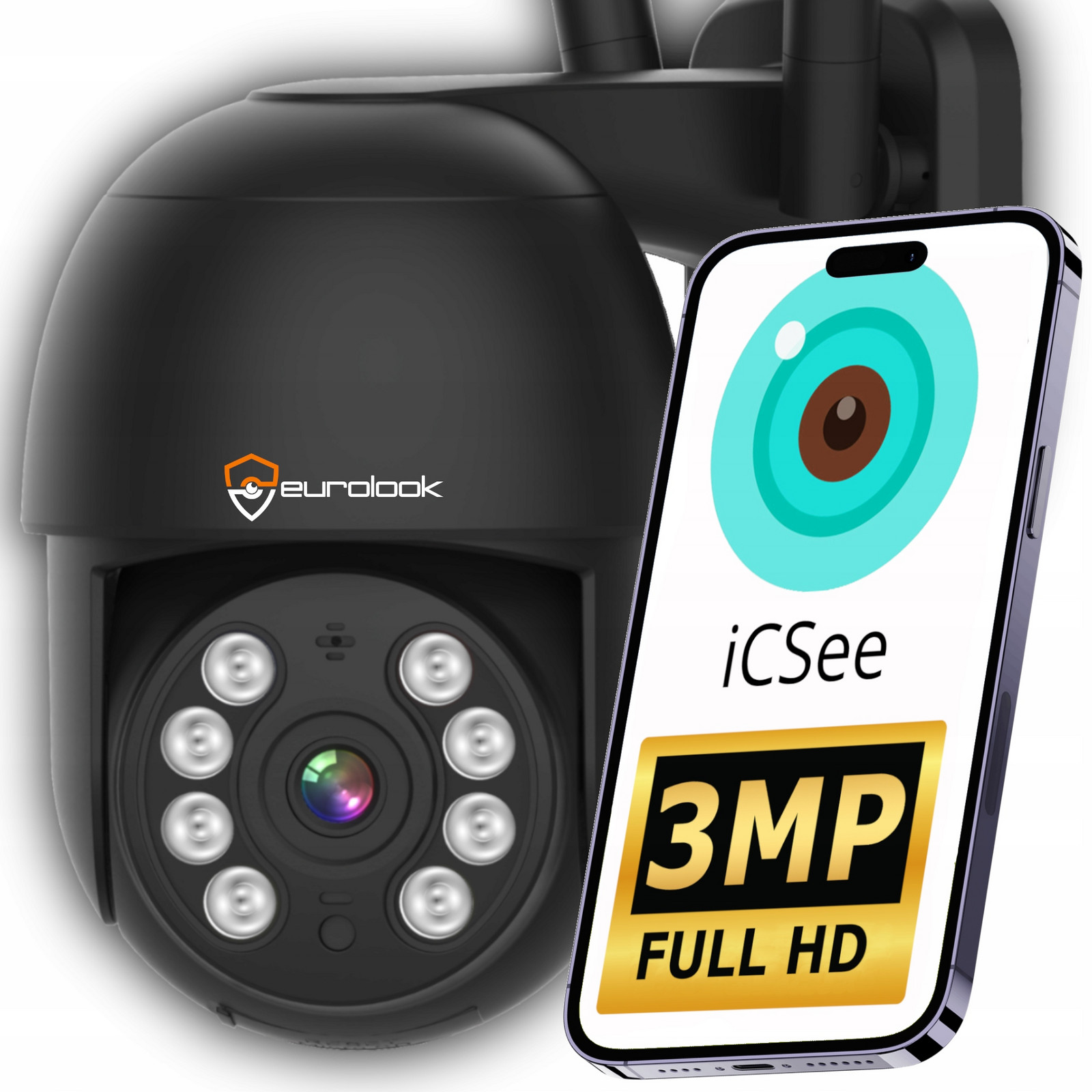Venkovní WiFi kamera Otočná 3MPx ICSee Full Hd Černá Sd