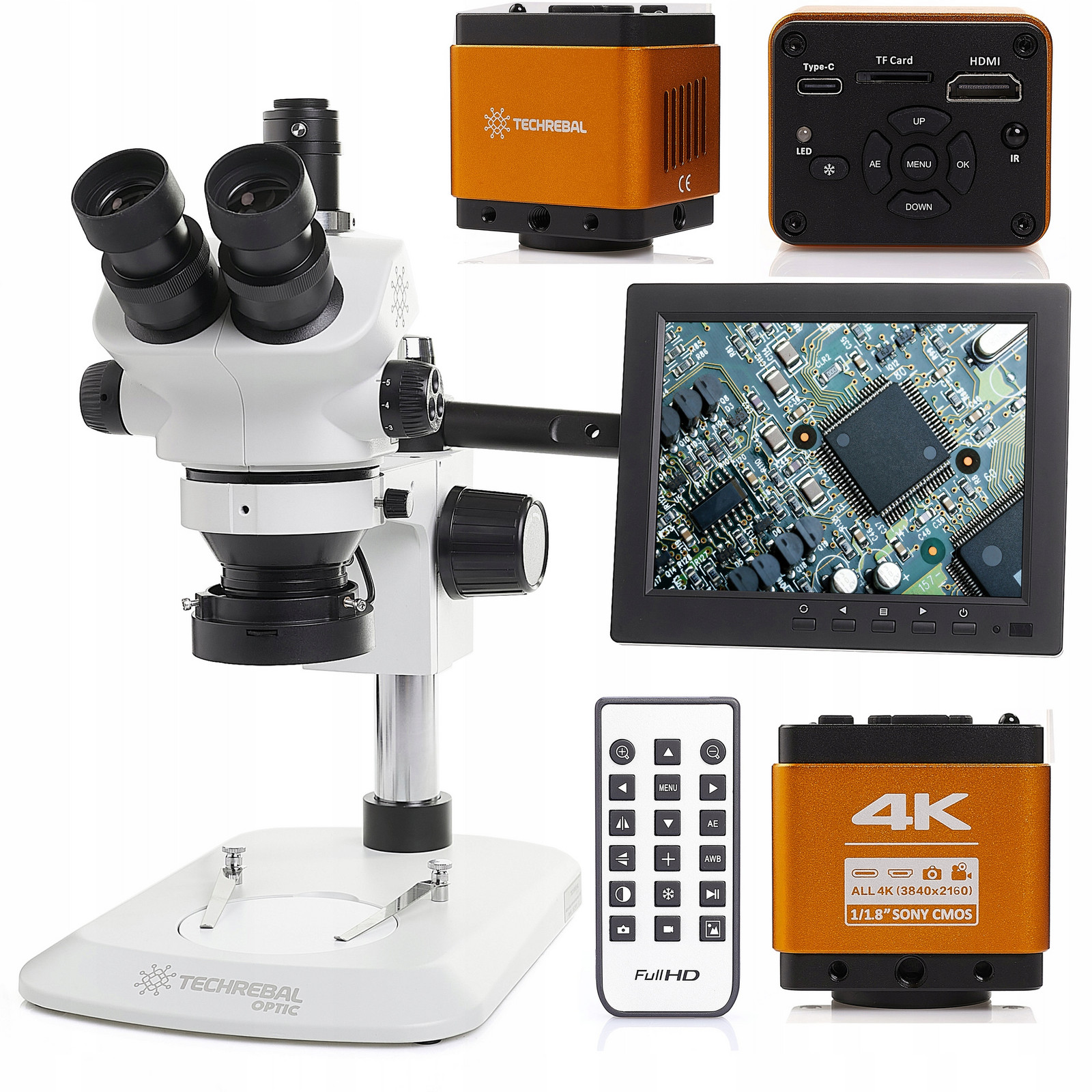 Techrebal Stereoskopický Mikroskop Kamera 4K Osvětlení 72X Led Displej