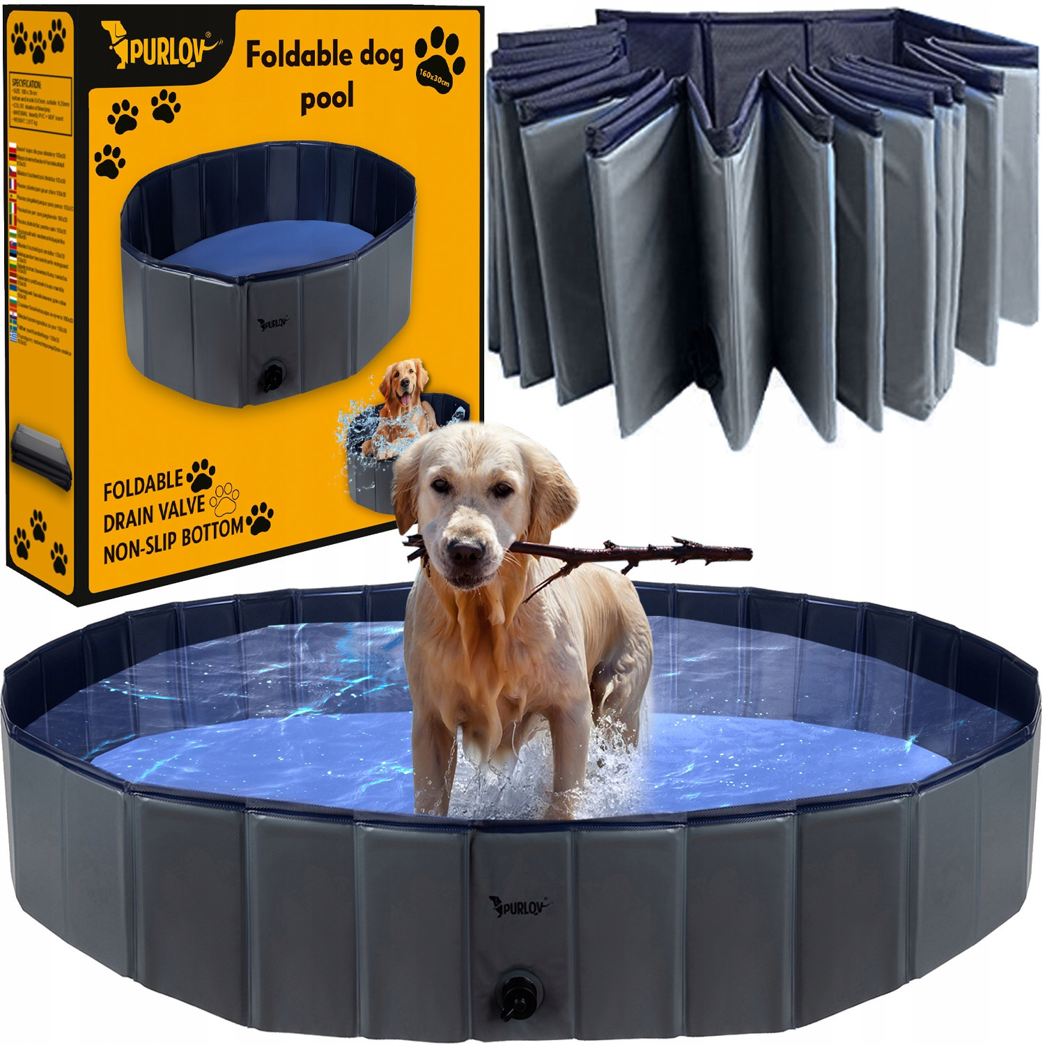 Bazén pro psa zvířat Skládací zahradní Velký 160x30cm Ohrádka do koupele XXL