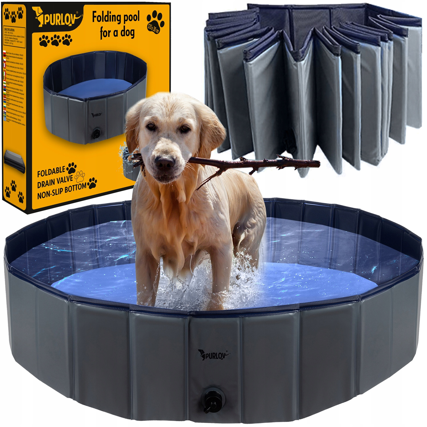 Bazén pro psa zvířat Skládací zahradní Velký 120x30cm Ohrádka do koupele XXL