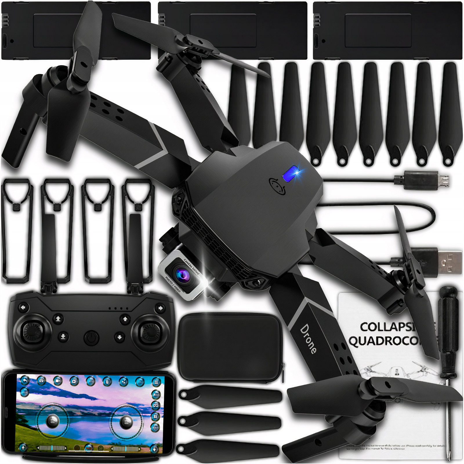 Dron E95 Pro 2 Wifi Hd Kamery Hračka Obsah 350m Dálkově Ovládaný Dálkový Ovladač