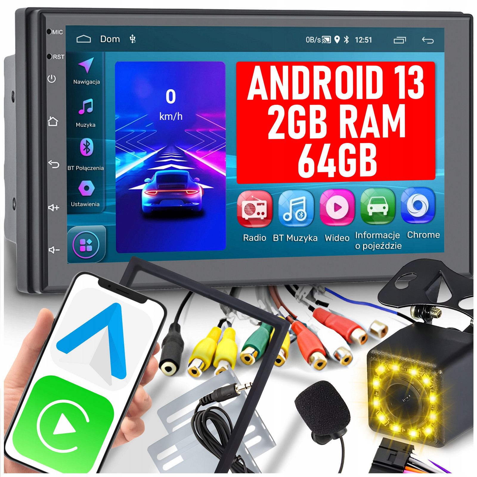 Autorádio 2 Din Android Auto Carplay Rds Wifi Gps 2GB/64GB 7