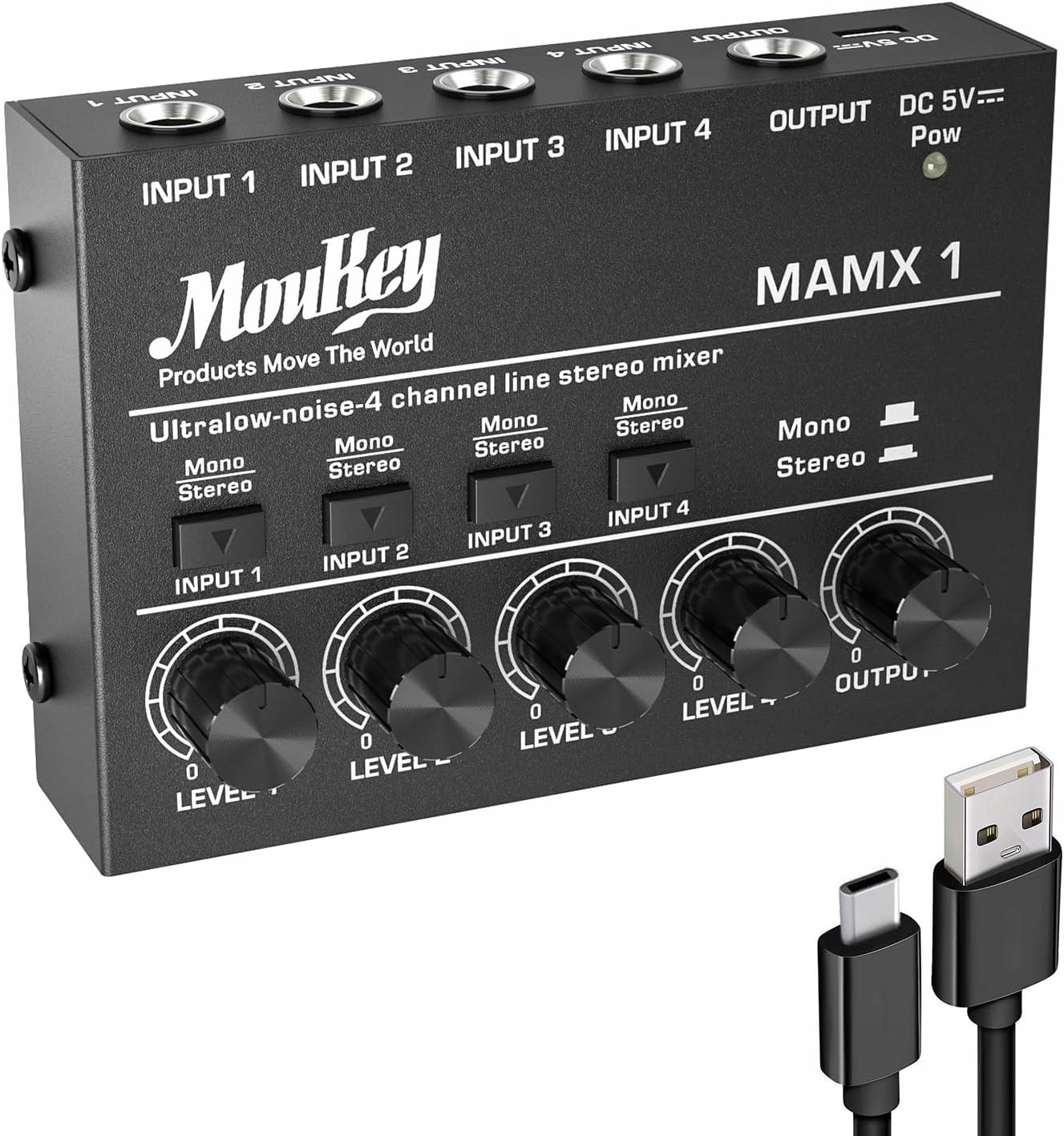 Mixážní Pult Mini Moukey MAMX1 Karaoke Mixážní Pult 4KANÁLOVÝ Stereo Mono