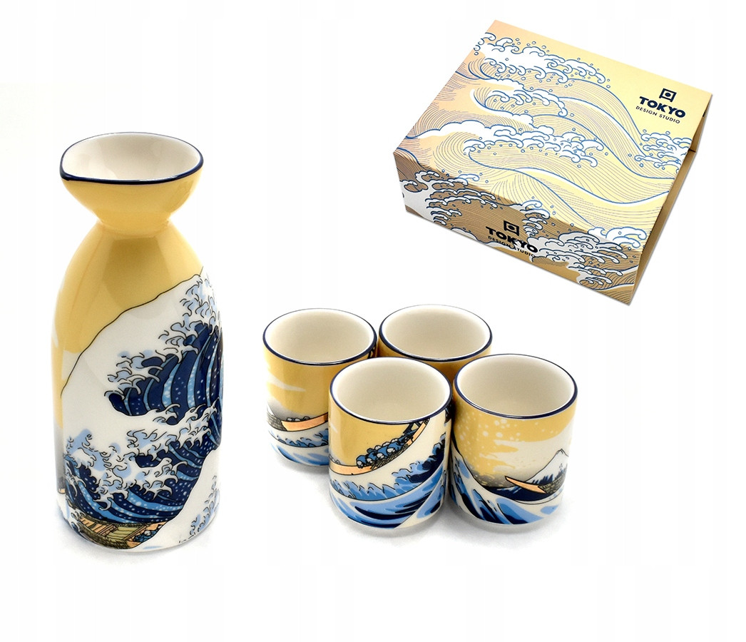 Set na saké Kawaii Hokusai, karafa, 4 kouzla dárkové balení