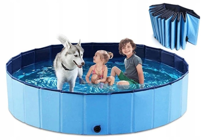 Velký Bazén Pro Psa Zvířat Rozpěrný Zahradní Skládací Modrý 120X30L