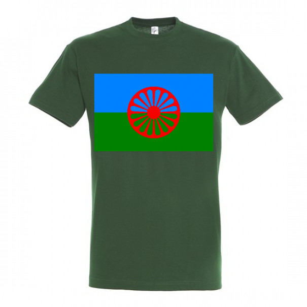 Triko s romskou vlajkou - tmavě zelené, XL