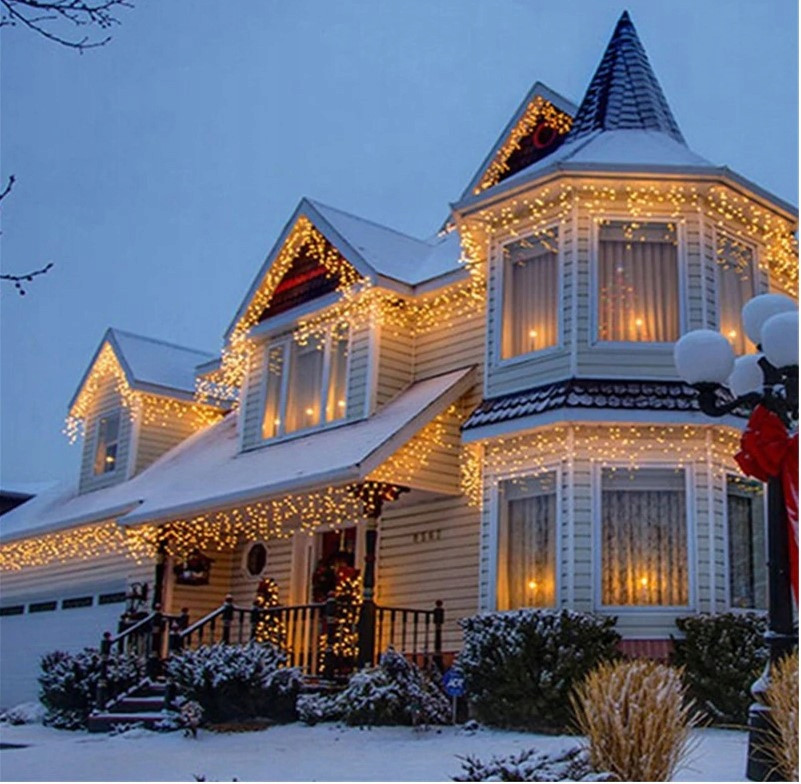 Maxy Vánoční venkovní/vnitřní LED osvětlení rampouchy na dům, zahradu, stromek 16,65 m - 300 LED teplá bílá - napájení 220V - BR7202