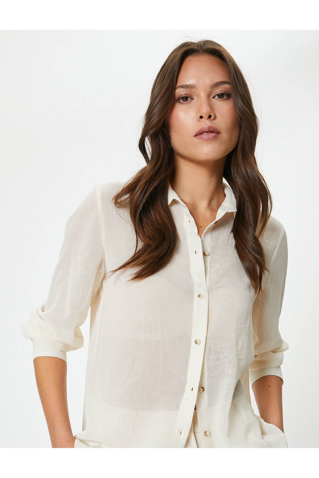 Koton Long Sleeve Shirt Textured Buttoned Classic Collar