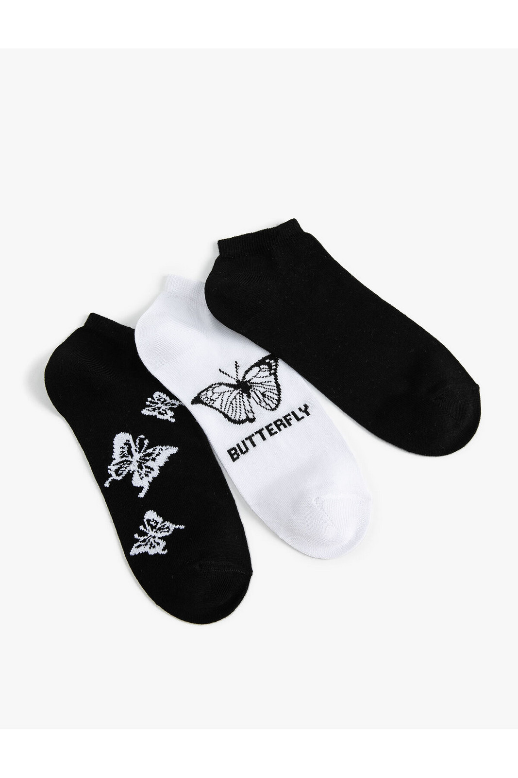 Koton 3-Piece Booties Socks Set Butterfly Patterned Slogan Multi Color