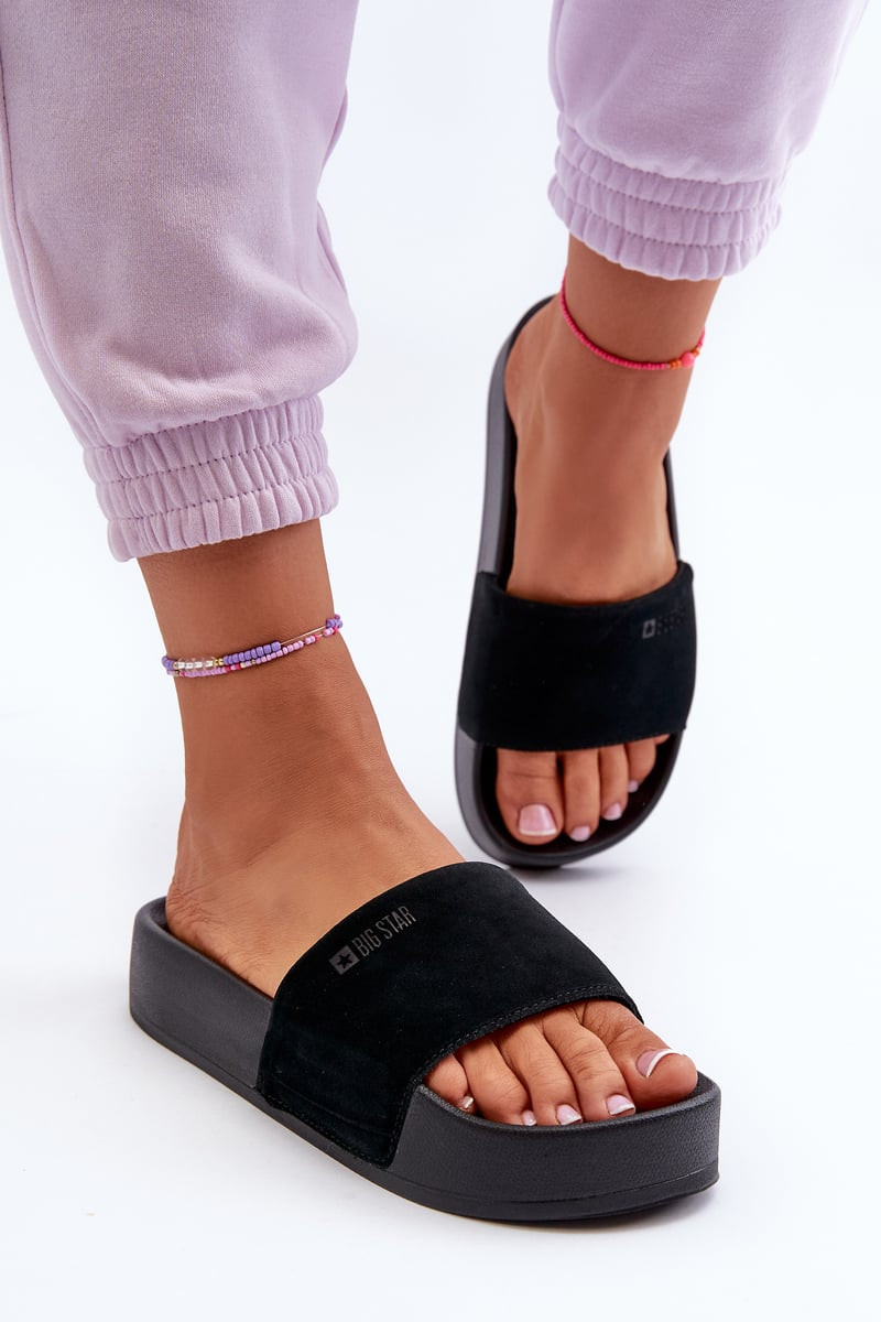 Dámské semišové pantofle na platformě Big Star Černá
