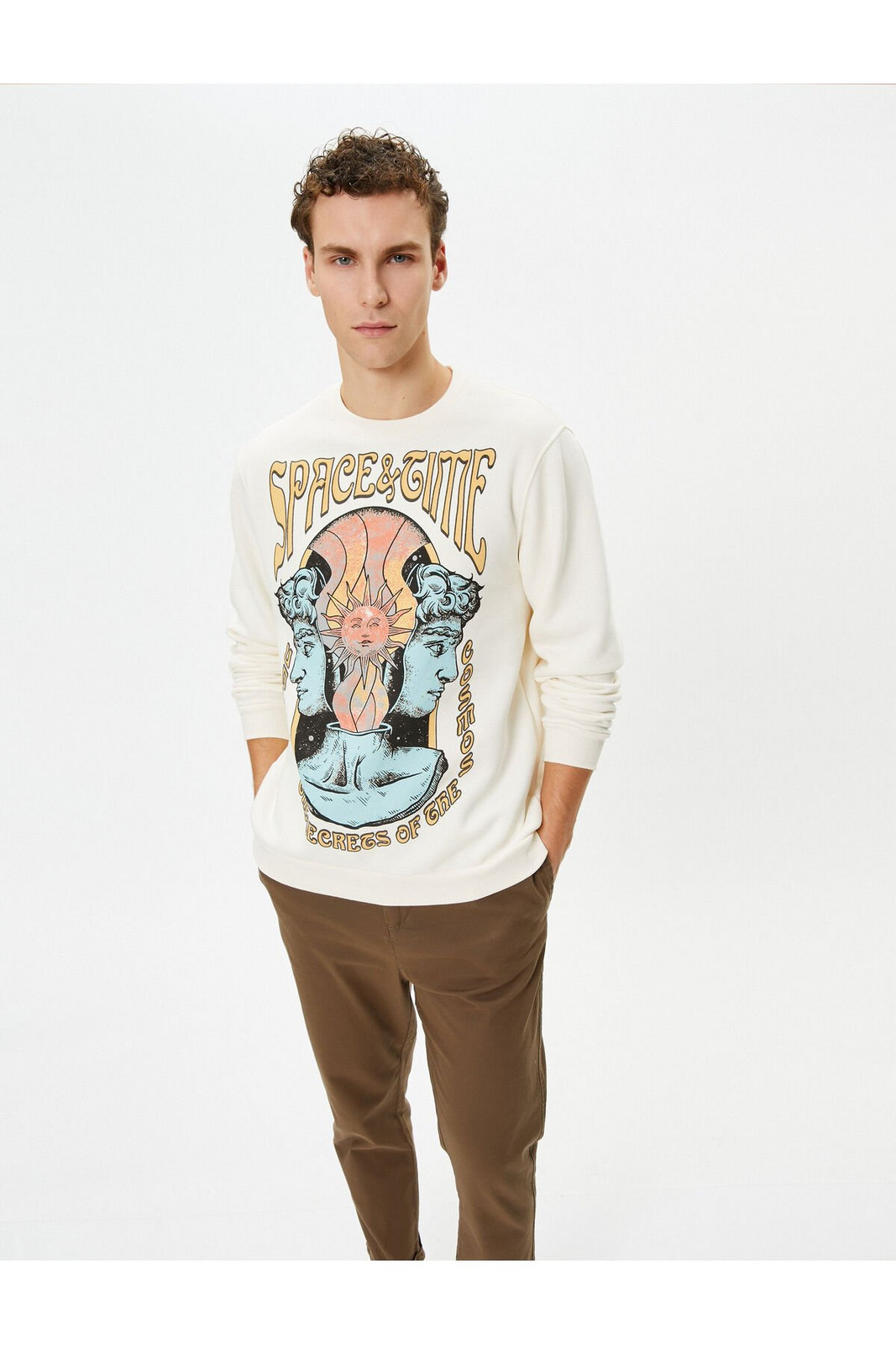 Koton Crew Neck Sweatshirt Mystic Printed Long Sleeve Ribbed