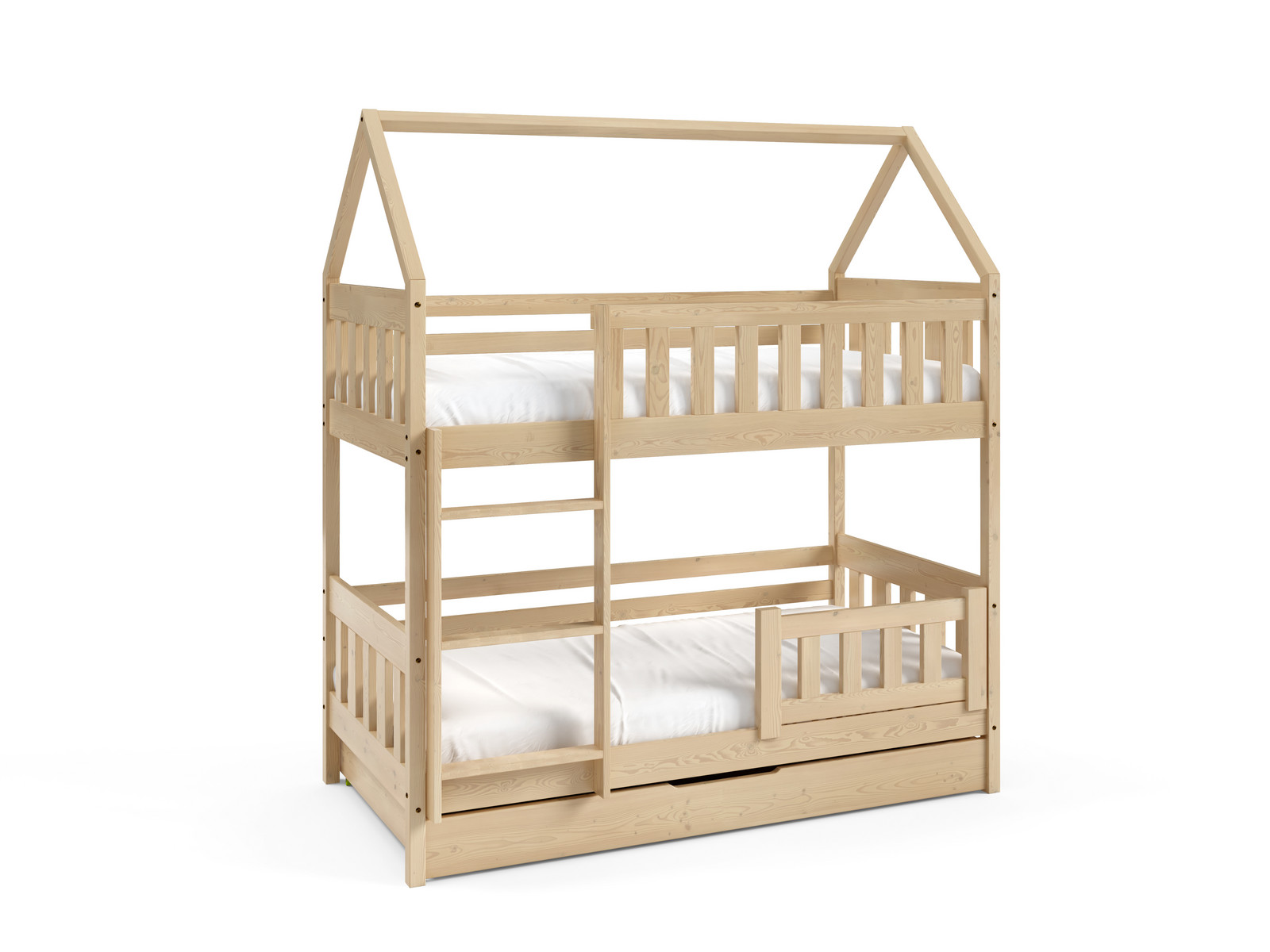 Eka Dětská dřevěná patrová postel ve tvaru domečku CLAUDIE, 160 x 80 cm Přírodní