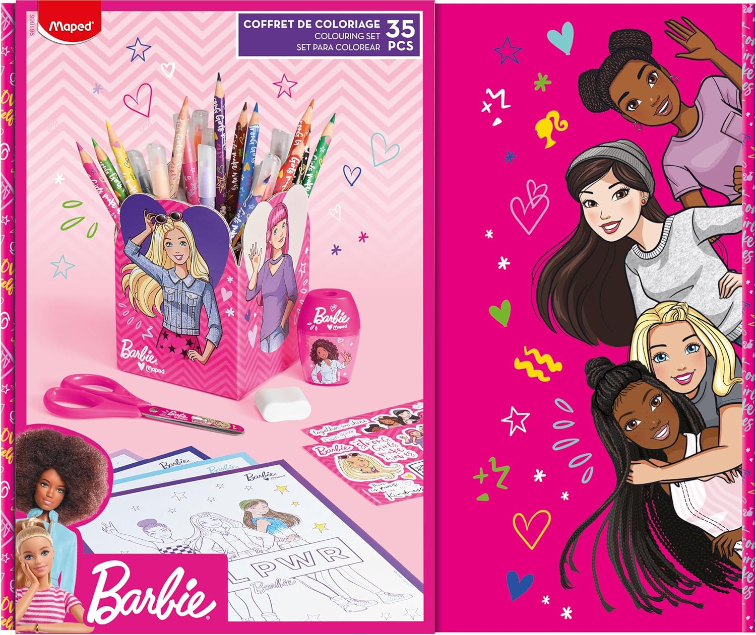 Maped, 981866, Barbie, dárkový box školních pomůcek, 35 ks