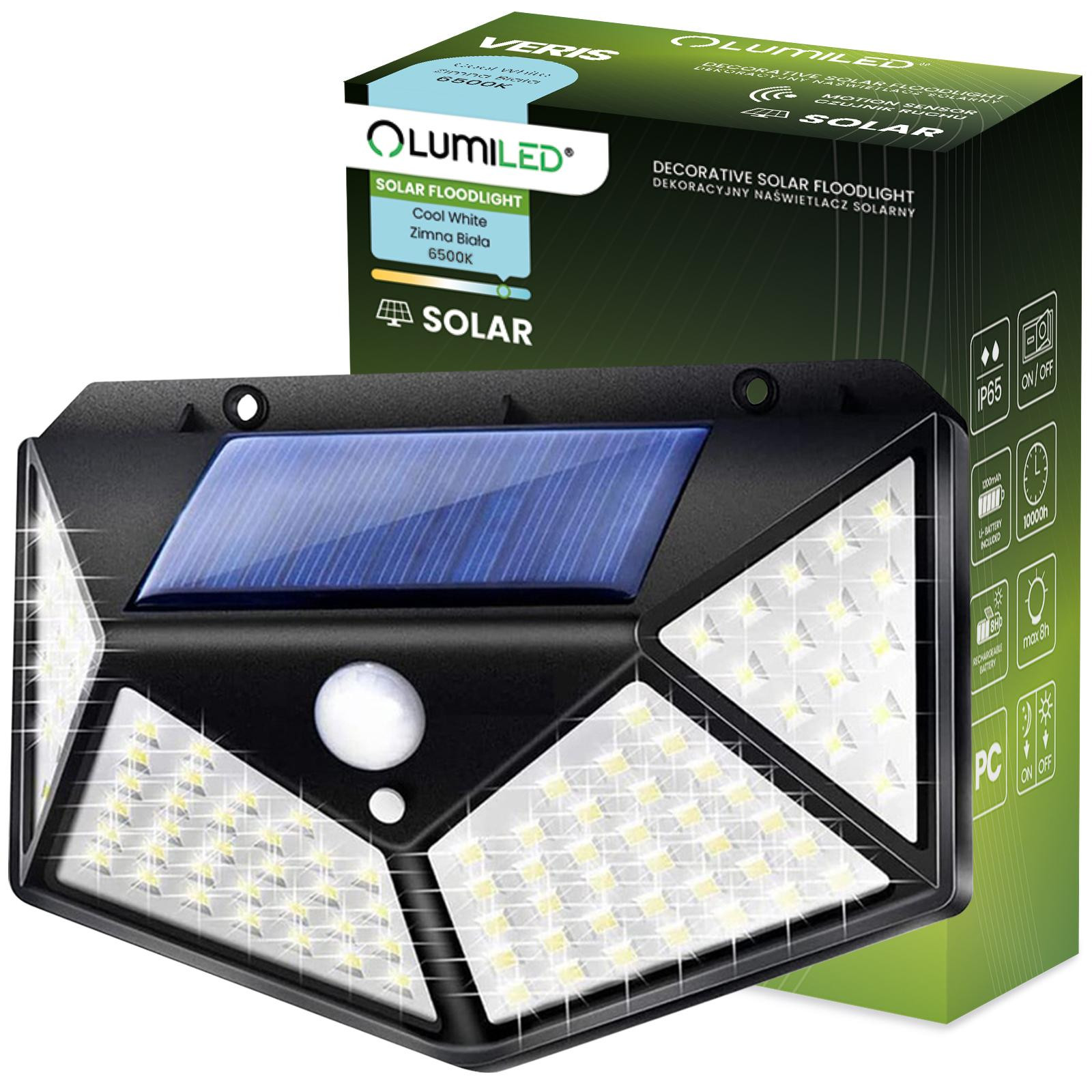 Reflektor solární LED Halogen Svítidlo zahradní 6500K IP65 čidlo Ruchu i soumraku VERIS LUMILED