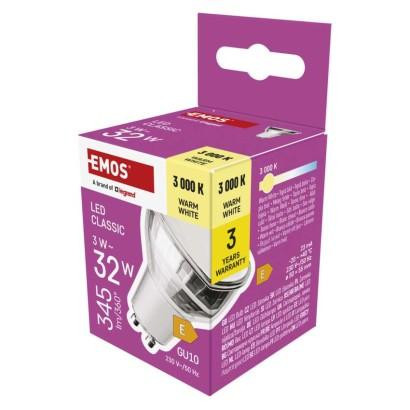 Emos LED žárovka Classic MR16 / GU10 / 3 W (32 W) / 345 lm / teplá bílá ZQ8E17