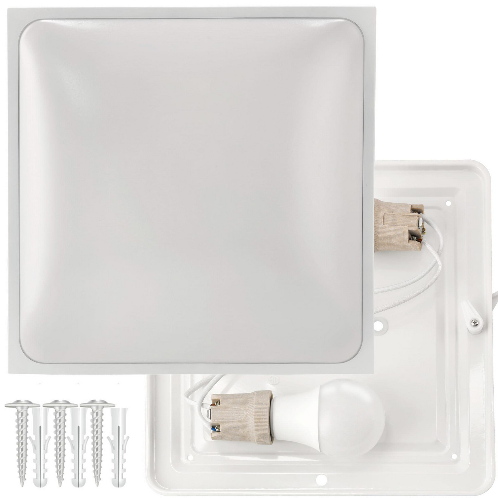 Berge LED stropní svítidlo 2xE27 čtvercové bílé + 2x E27 10W neutrální bílá žárovka EC20445-2XEP0113