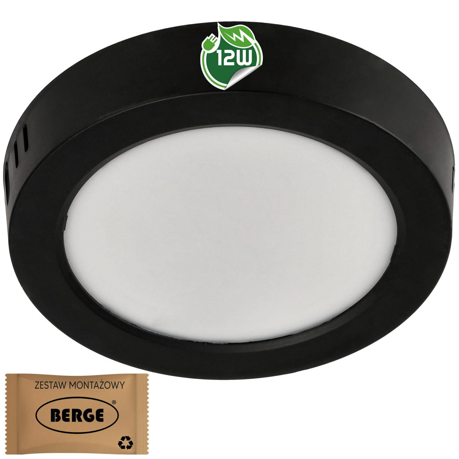 Berge Kulatý LED panel přisazený - černý - 12W - PC - neutrální bílá BPC006