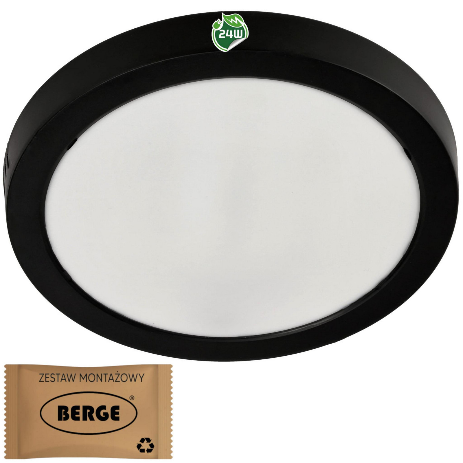 Berge Kulatý LED panel přisazený černý - 24W - PC - neutrální bílá BPC008