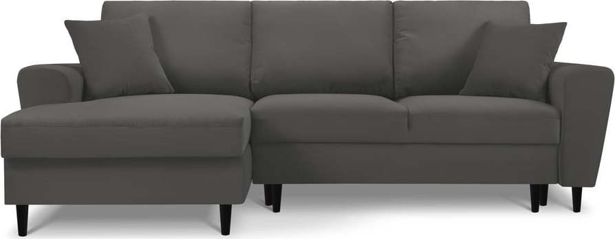 Tmavě šedá manšestrová rozkládací rohová pohovka Micadoni Home Moghan, levý roh