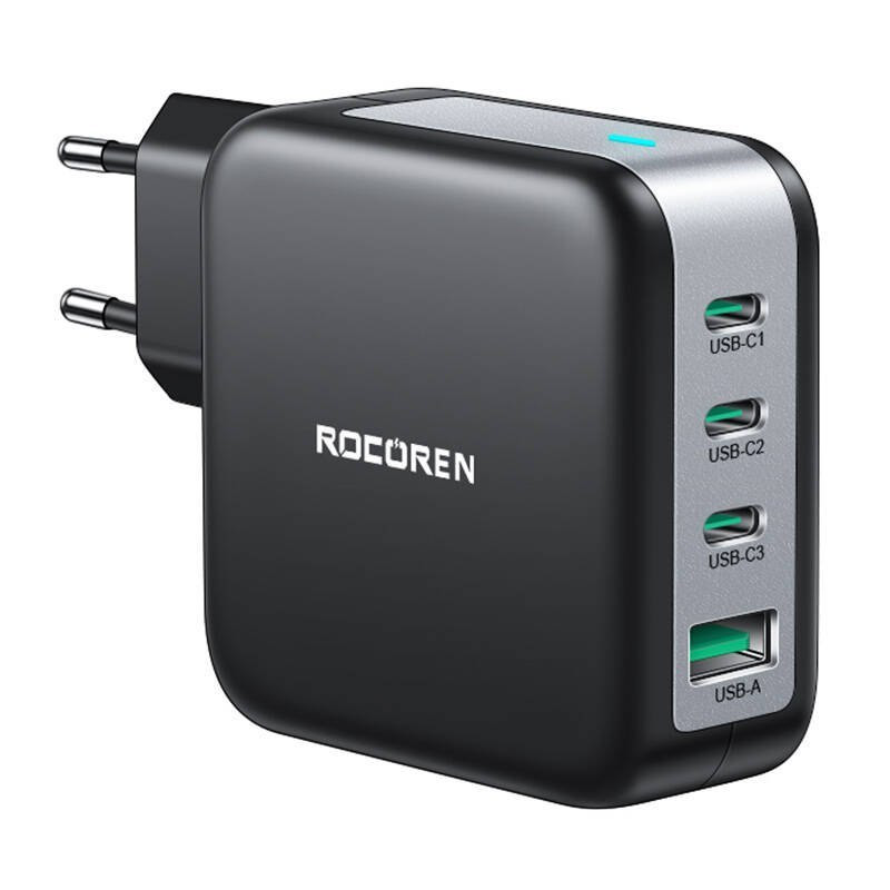 Nabíječka do sítě Rocoren 3x Usb-c, 1x Usb, Power Delivery 3.0, GaN, 100W