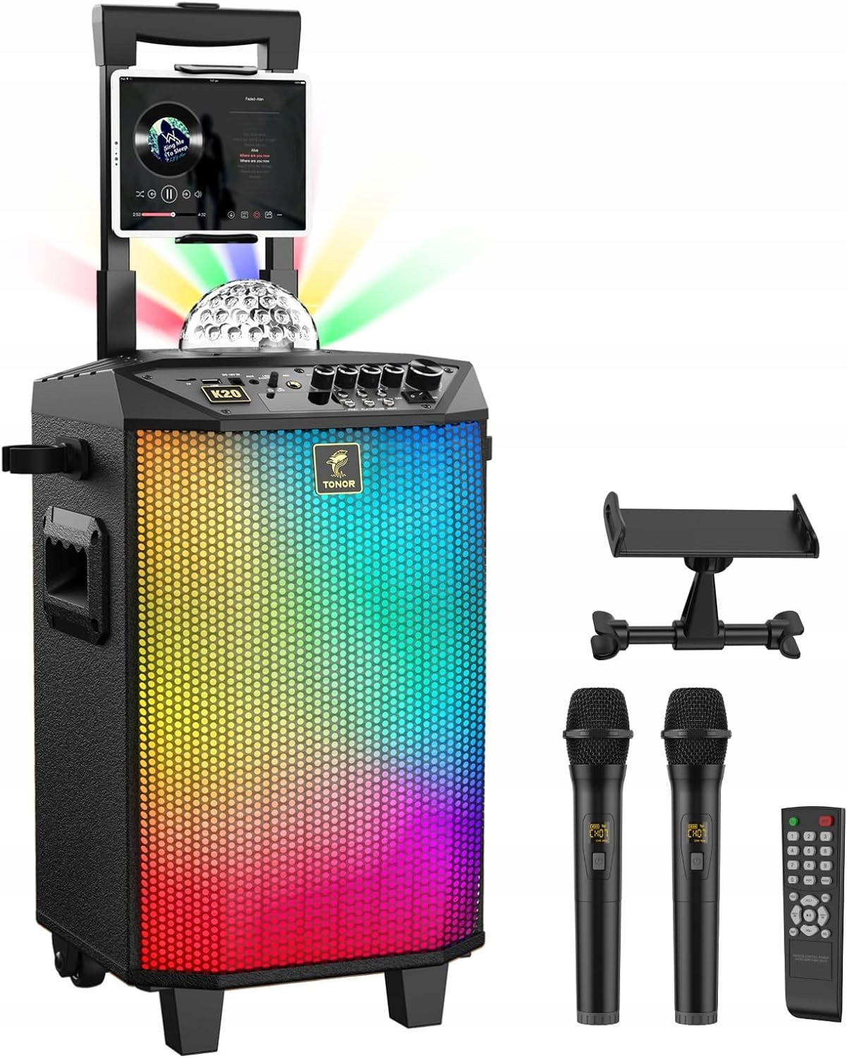 Bezdrátový Reproduktor Karaoke Set 2X Mikrofon Disko Koule 250W!!