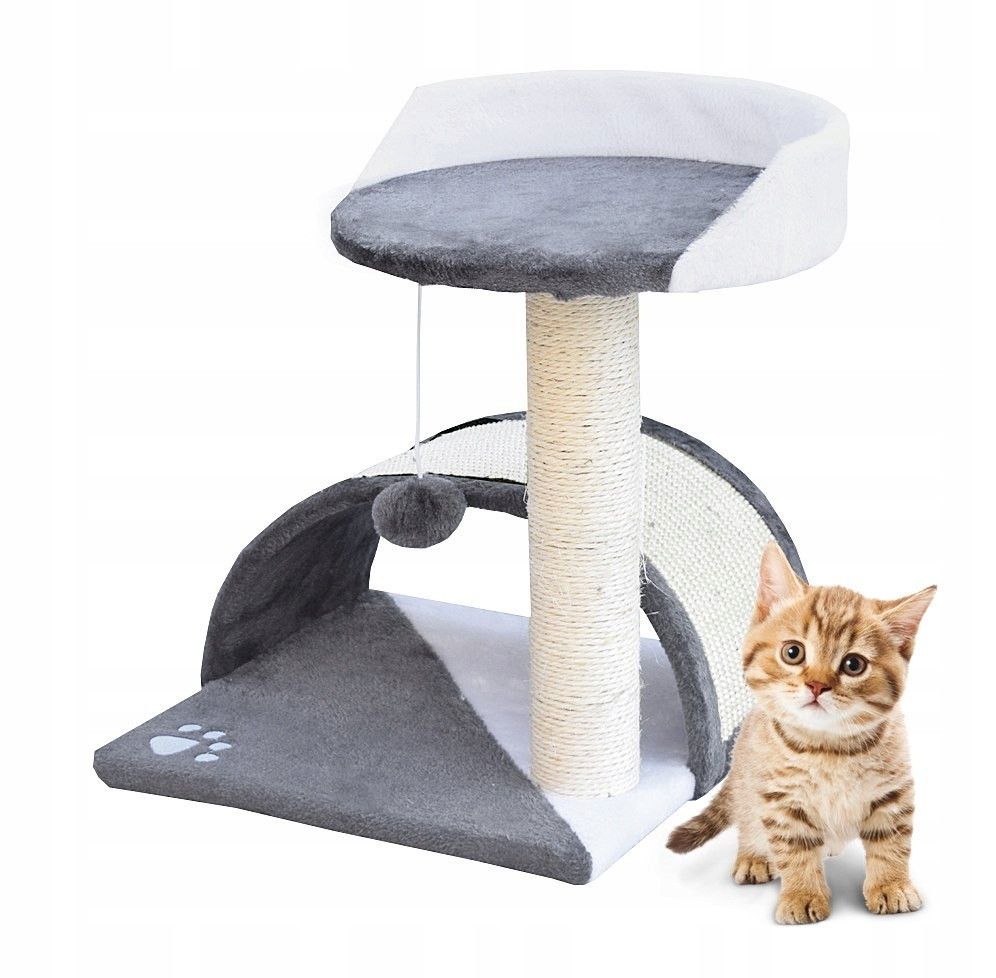 Škrabadlo pro kočky Pelíšek+Budička bílo-šedý 43cm