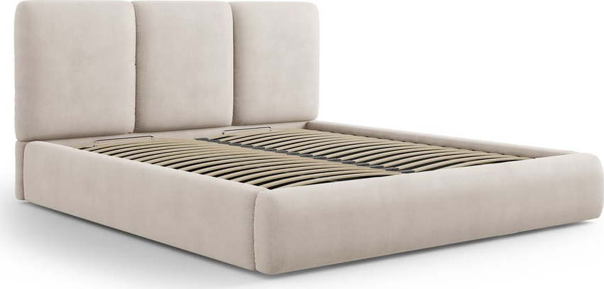 Béžová čalouněná dvoulůžková postel s úložným prostorem s roštem 200x200 cm Brody – Mazzini Beds