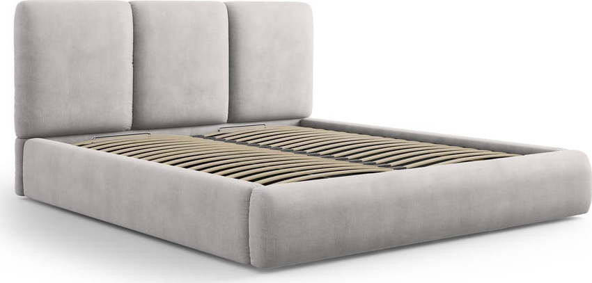Světle šedá čalouněná dvoulůžková postel s úložným prostorem s roštem 200x200 cm Brody – Mazzini Beds