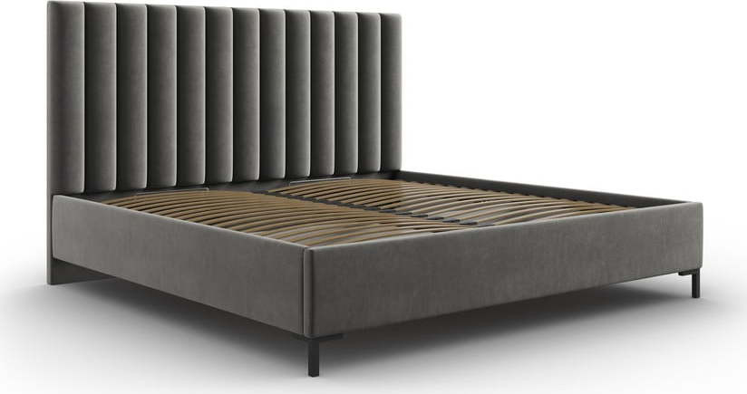 Šedá čalouněná dvoulůžková postel s úložným prostorem s roštem 160x200 cm Casey – Mazzini Beds