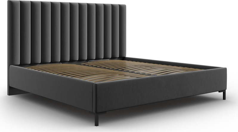 Tmavě šedá čalouněná dvoulůžková postel s úložným prostorem s roštem 200x200 cm Casey – Mazzini Beds