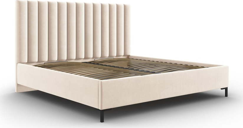 Béžová čalouněná dvoulůžková postel s úložným prostorem s roštem 180x200 cm Casey – Mazzini Beds