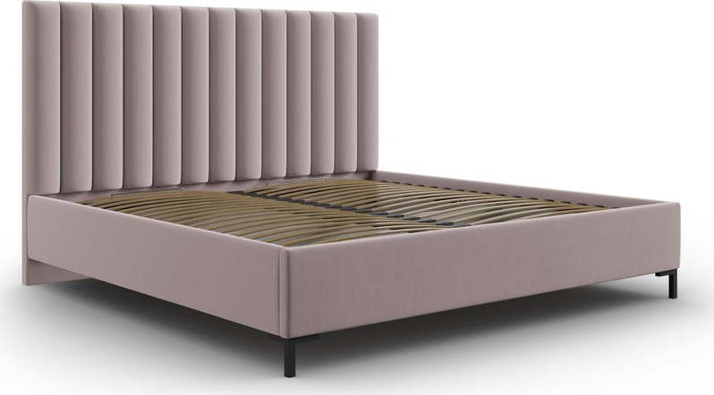 Světle růžová čalouněná dvoulůžková postel s úložným prostorem s roštem 200x200 cm Casey – Mazzini Beds