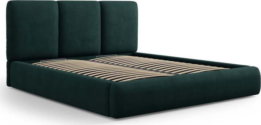 Tmavě zelená čalouněná dvoulůžková postel s úložným prostorem s roštem 140x200 cm Brody – Mazzini Beds