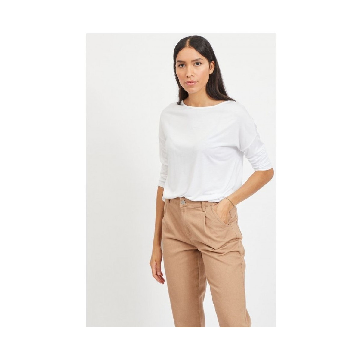 Vila  Scoop Top O Neck - White  Bílá