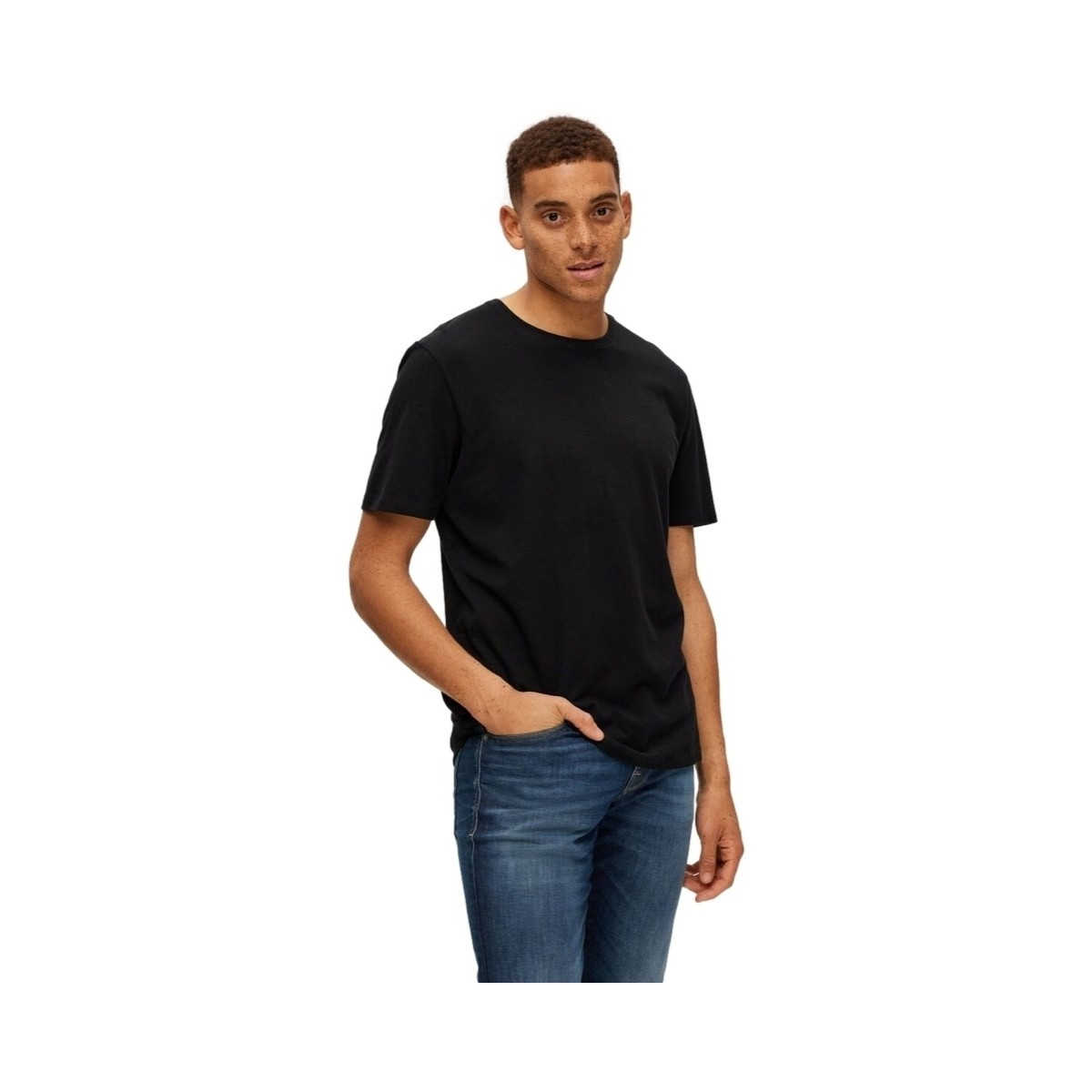 Selected  Noos Pan Linen T-Shirt - Black  Černá