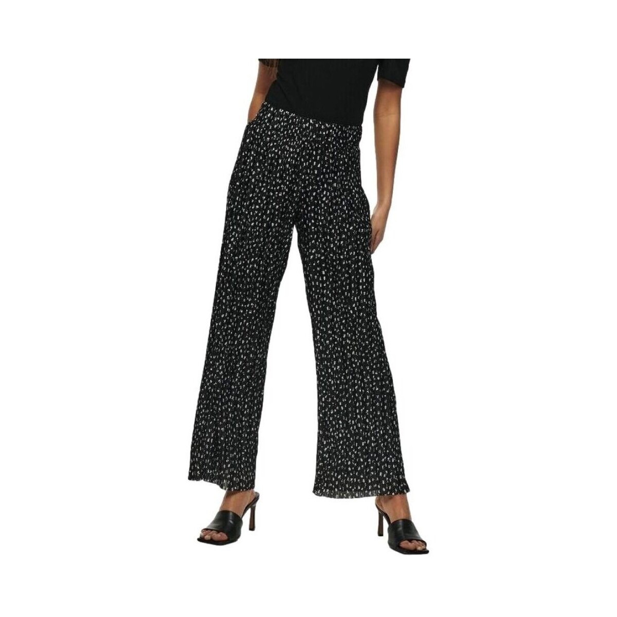 Only  Elema Pleated Trousers - Black Mini Flower  Černá